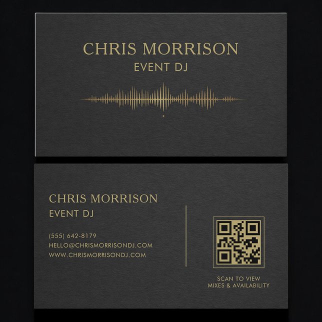 Carte De Visite Musique DJ d'événement Code QR Or Noir Professionn (Créateur téléchargé)