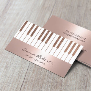 Carte De Visite Musique Enseignant Blush Rose Gold Piano Keys Musi