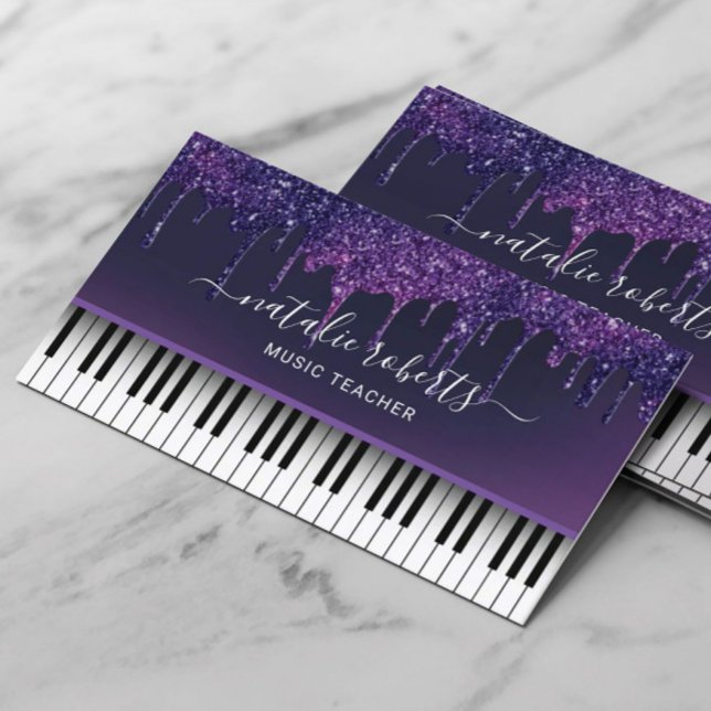 Carte De Visite Musique Enseignant Moderne Purple Drives Piano Key (Créateur téléchargé)