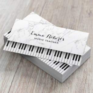 Carte De Visite Musique Enseignant Piano Keys Élégant Marbre blanc