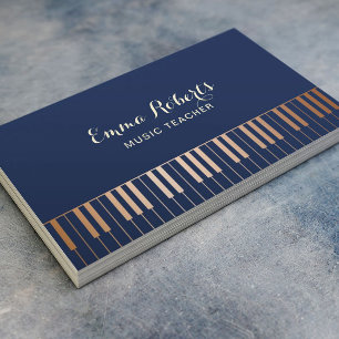 Carte De Visite Musique Enseignant Piano Keys Marine Bleu & Or
