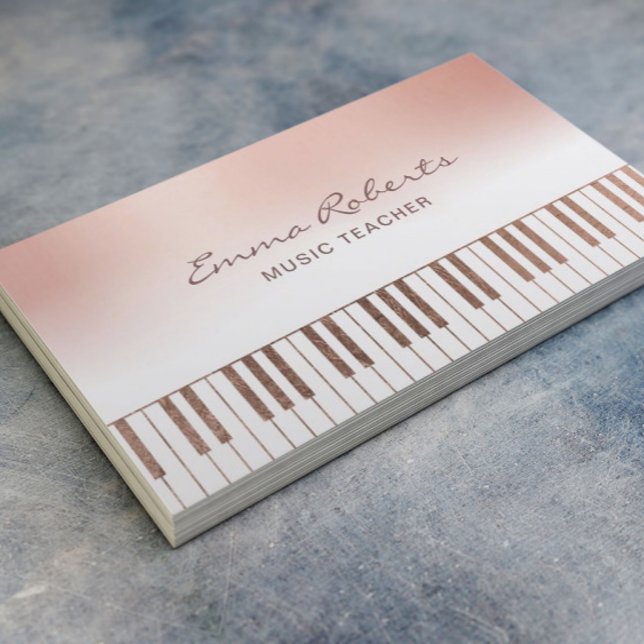 Carte De Visite Musique Enseignant Rose Gold Pastel Piano Keys Mus (Créateur téléchargé)