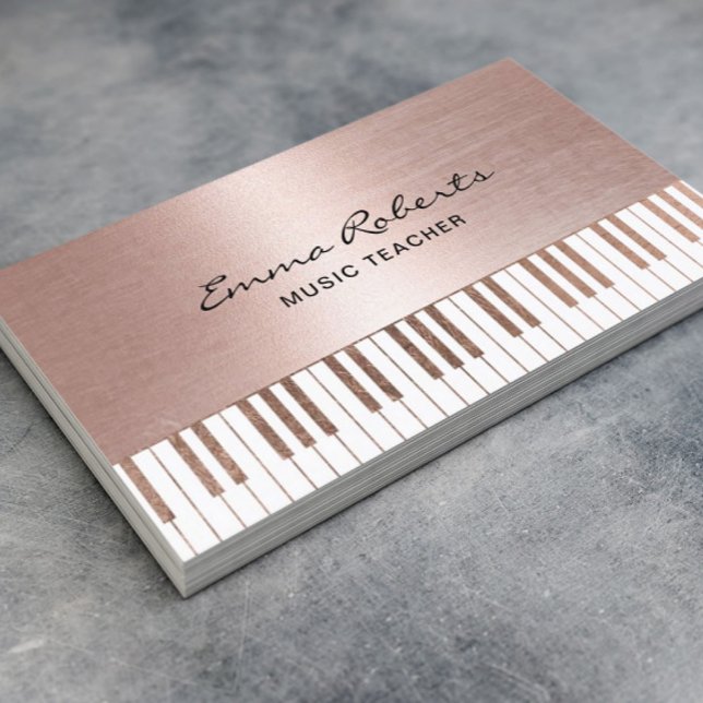 Carte De Visite Musique Enseignant Rose Gold Piano Keys Musical (Créateur téléchargé)