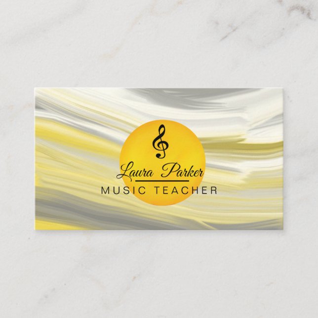 Carte De Visite Musique Enseignant Treble Note Jaune Sound Waves (Devant)