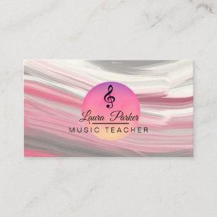 Carte De Visite Musique Enseignant Treble Note Pink Sound Waves