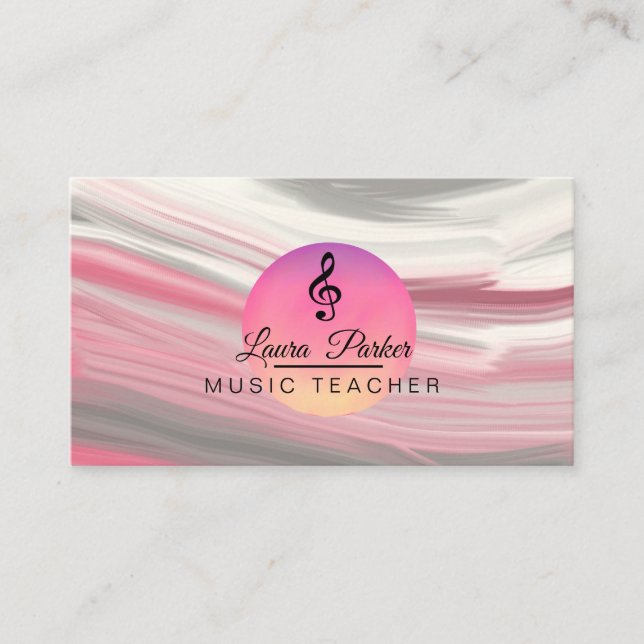 Carte De Visite Musique Enseignant Treble Note Pink Sound Waves (Devant)