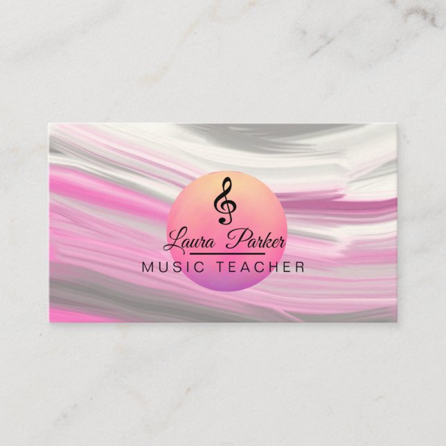 Carte De Visite Musique Enseignant Treble Note Pink Sound Waves (Devant)