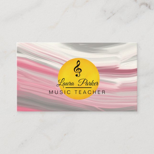 Carte De Visite Musique Enseignant Treble Note Pink Sound Waves (Devant)