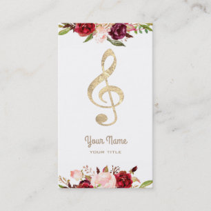 Carte De Visite musique fausse feuille d'or treille clef et fleurs