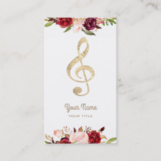 Carte De Visite musique fausse feuille d'or treille clef et fleurs