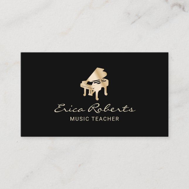 Carte De Visite Musique Gold Piano Logo Plain Black Music (Devant)