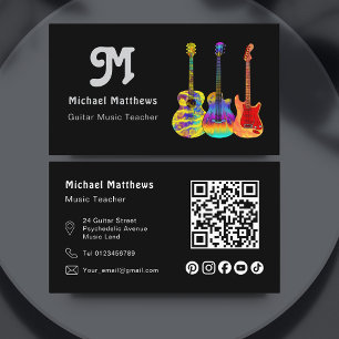 Carte De Visite Musique Guitare Enseignant QR Code Social Media Cu