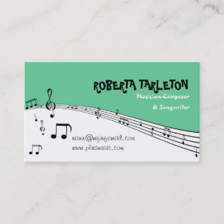 Carte De Visite Musique musicienne pentagramme vert, blanc, noir