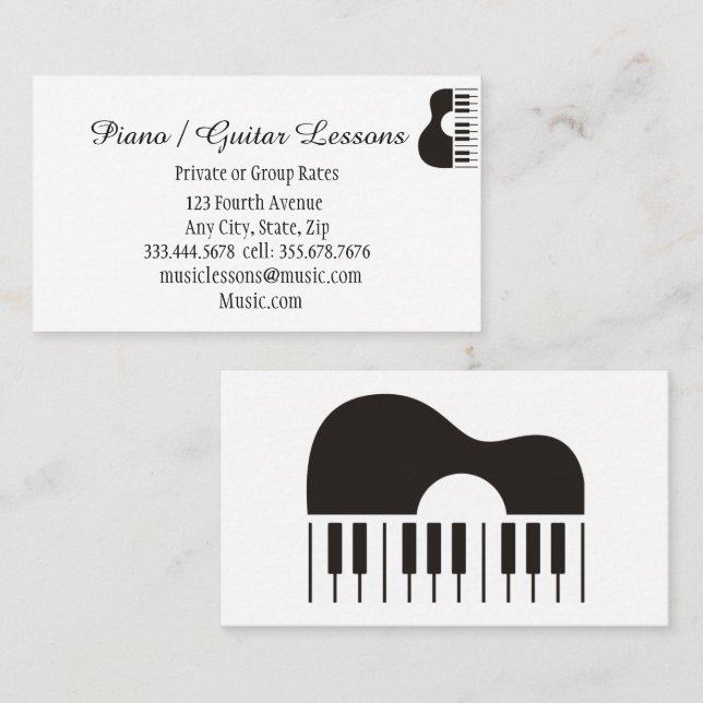 Carte De Visite Musique Piano Guitare Enseignant Instructeur (Devant / Derrière)
