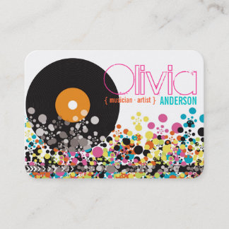 Carte De Visite Musique Retro Vintage Vinyl Colorful Pop Dots Arti