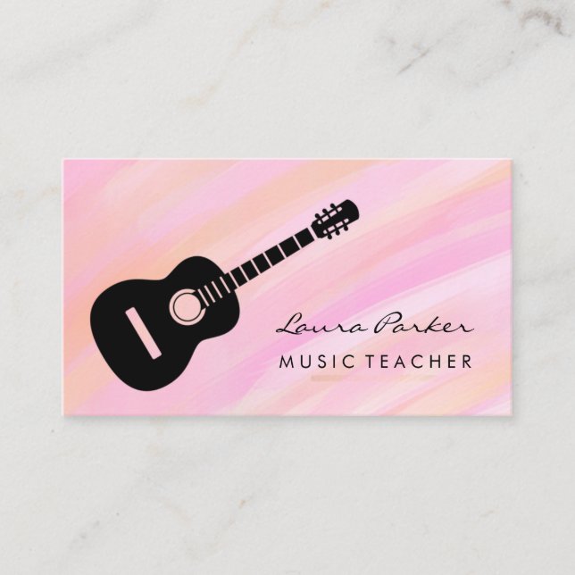 Carte De Visite Musique rose enseignant Guitare instrument Busi (Devant)