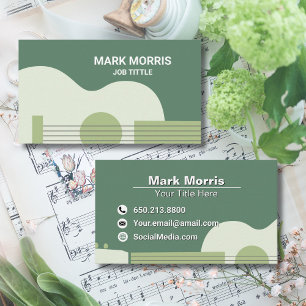 Carte De Visite Musique verte élégante moderne Guitare & Ukulele