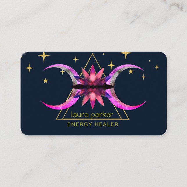 Carte De Visite Mystic Lotus Fleur Crescent Moon Healing Energy (Devant)