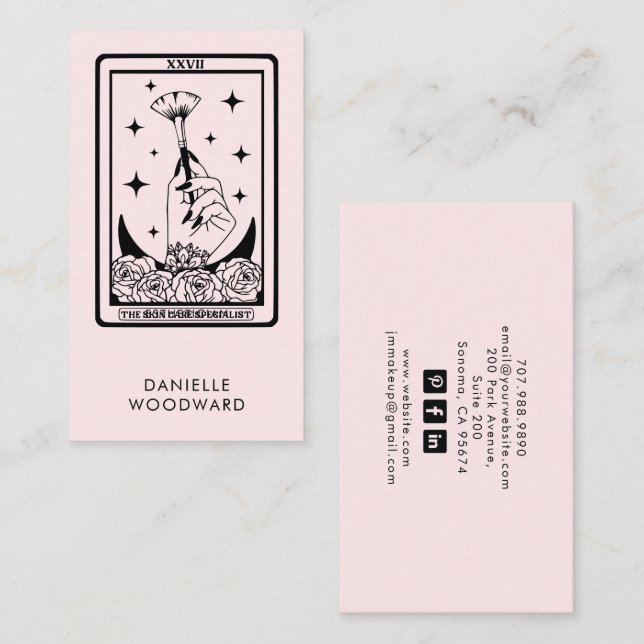 Carte De Visite Mystic Tarot Esthetician Branding Blush Pink (Devant / Derrière)