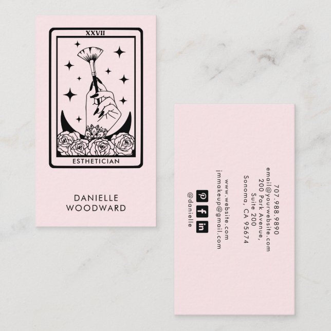 Carte De Visite Mystic Tarot Esthetician Branding Blush Pink (Devant / Derrière)