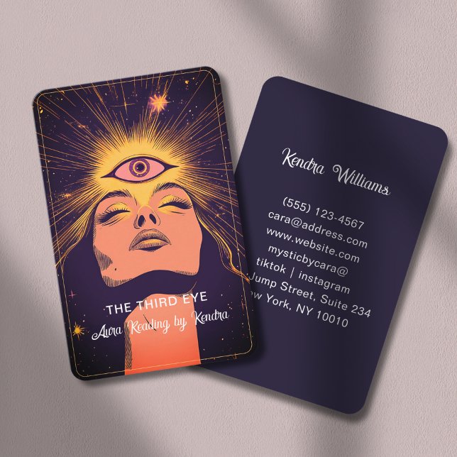 Carte De Visite Mystic Woman Eye Dark Blue Gold (Mystic Woman Eye Dark Blue -Gold Business Card)