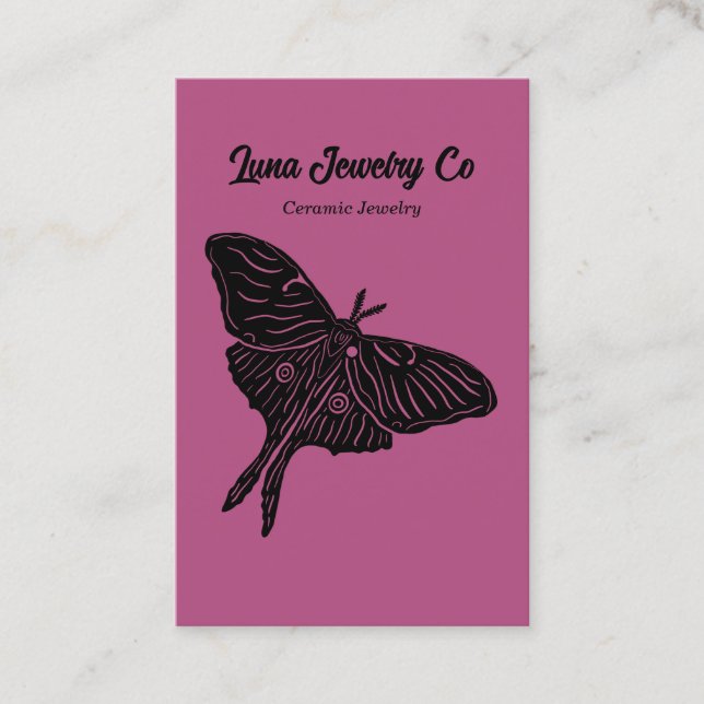 Carte De Visite Mystical Luna Moth Jewelry Pin Business Card Pink (Devant)