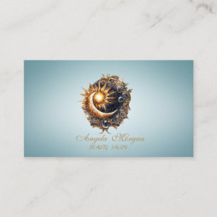 Carte de visite mystique élégante soleil lune bleu