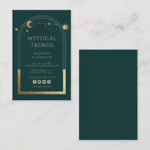 Carte De Visite Mystique Vert Or Soleil Lune Espace Astronomique