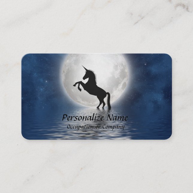 Carte De Visite Mythique Unicorne Silhouette Pleine lune Océan (Devant)