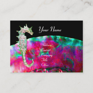 Carte De Visite Nacre & hippocampe MONOGRAMME rose fuchsia