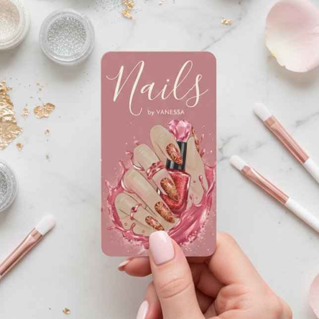 Carte De Visite Nail Art Studio Manicurist Artist Red Blush Pink (Créateur téléchargé)