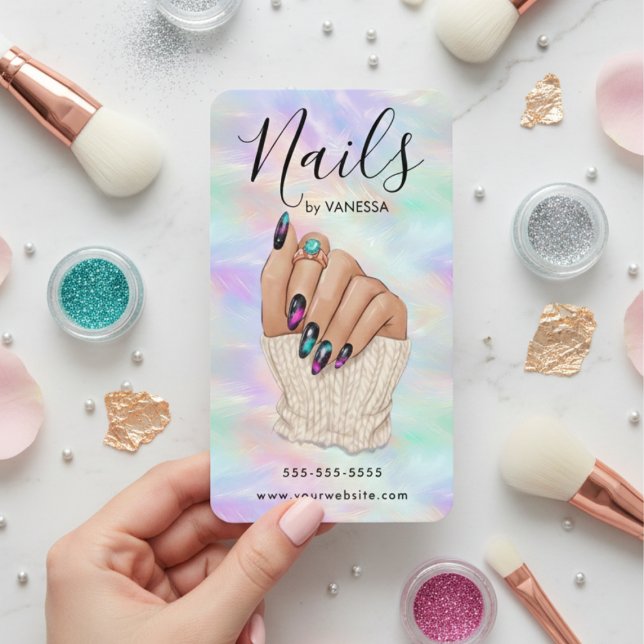 Carte De Visite Nail Art Studio Manicurist Artist Stylish Opal (Créateur téléchargé)