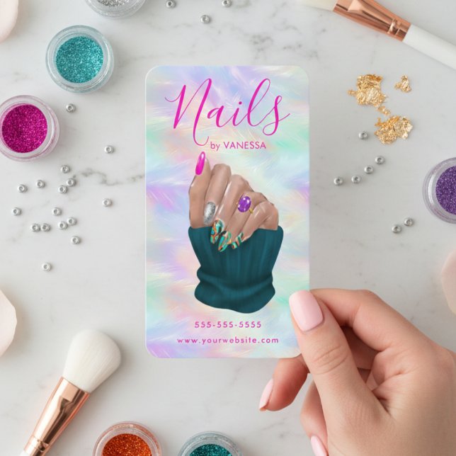 Carte De Visite Nail Art Studio Stylish Opal Manicurist Artist (Créateur téléchargé)