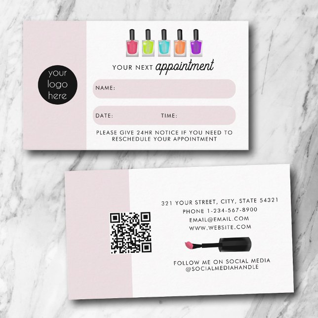 Carte De Visite Nail Artist Client Appointment Card QR Code Logo (Nail Artist Client Appointment Card QR Code Logo)