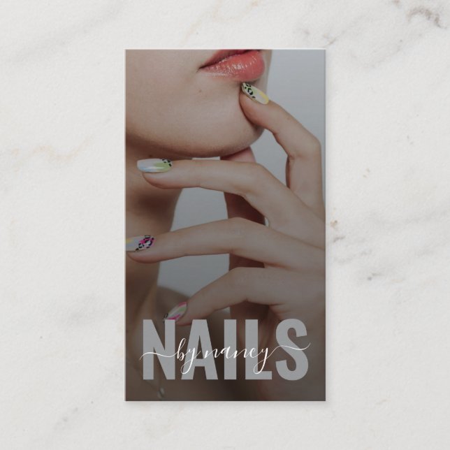 Carte De Visite Nail Artist Elegant Script Photo Monogram QR Code (Devant)