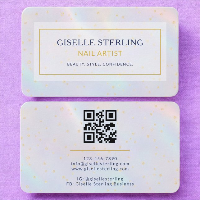 Carte De Visite Nail Artist Holographic QR Code (Créateur téléchargé)