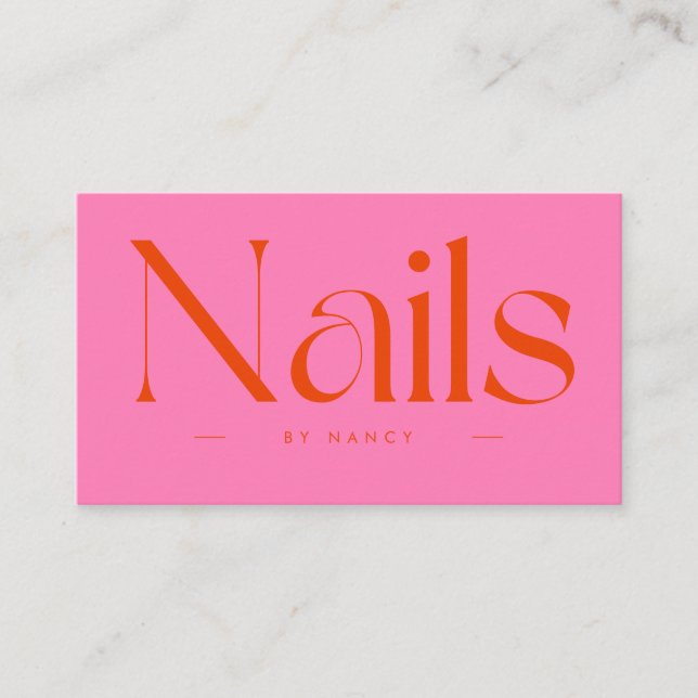 Carte De Visite Nail Artist Hot Pink Red Typography  (Devant)