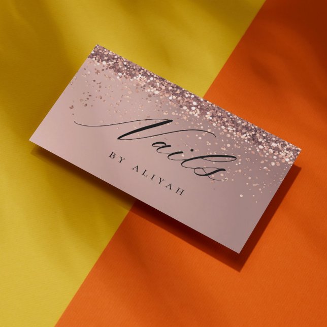 Carte De Visite Nail Artist Nails Rose Glitter Confetti (Créateur téléchargé)