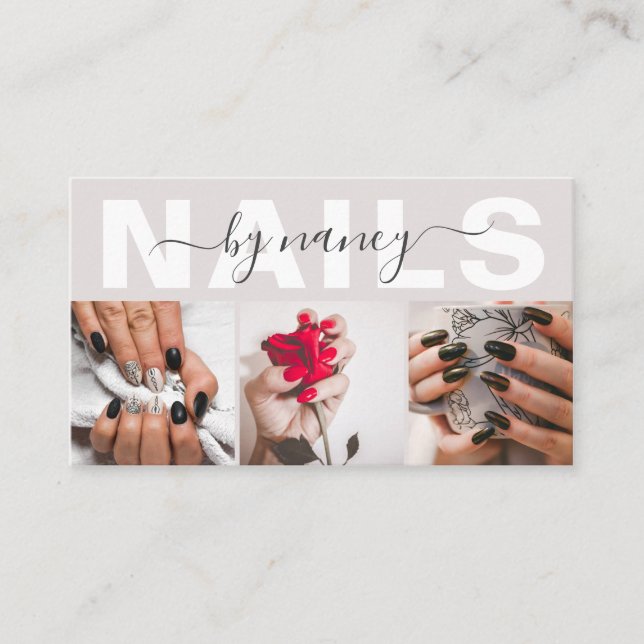 Carte De Visite Nail Artist Photo Collage Qr Code Logo Pearl Pink (Devant)