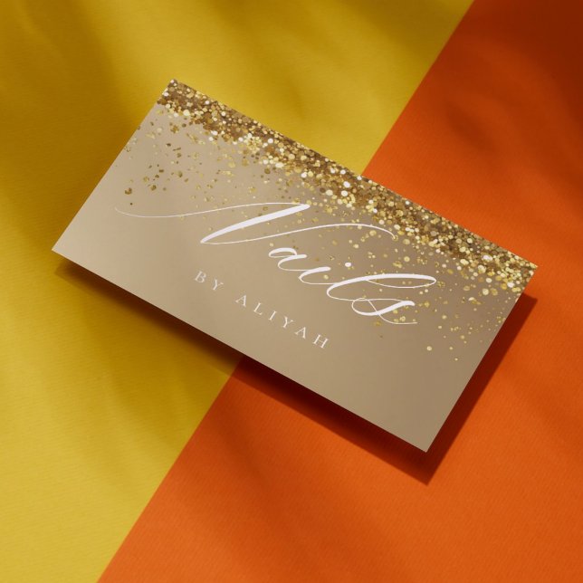 Carte De Visite Nail salon Gold glitter Confetti Business Card (Créateur téléchargé)