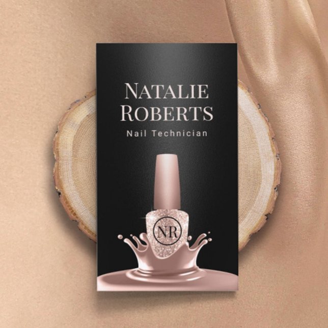 Carte De Visite Nail Salon Manicurist Rose Gold Polish Black (Créateur téléchargé)