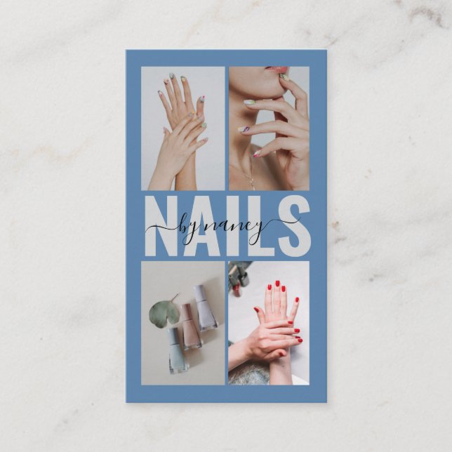 Carte De Visite Nail Specialist Dusty Blue Photo Collage QR Code (Devant)