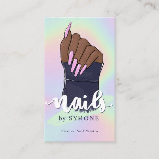 Carte De Visite Nail Tech Artiste Beauté Salon Pastel Holographiqu