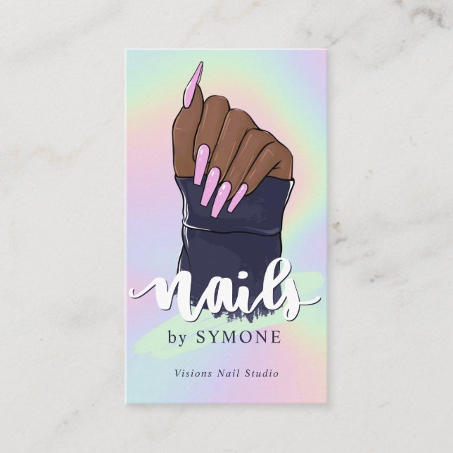 Carte De Visite Nail Tech Artiste Beauté Salon Pastel Holographiqu (Devant)