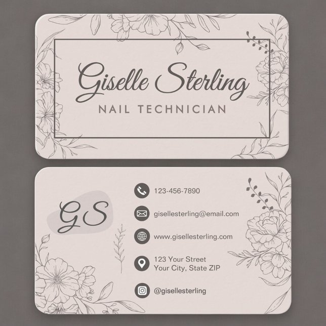 Carte De Visite Nail Tech Blush Pink Floral (Créateur téléchargé)