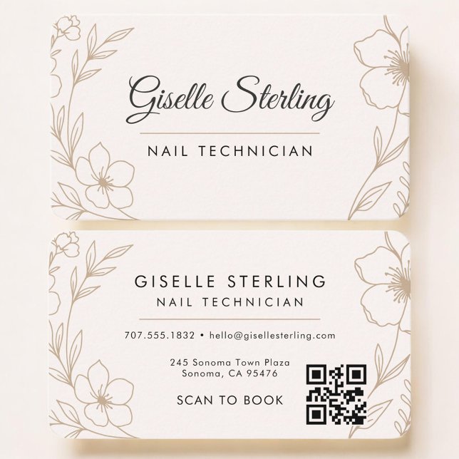 Carte De Visite Nail Tech Floral QR Code Professional (Créateur téléchargé)