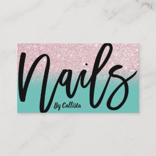 Carte De Visite Nail Tech Girly rose Parties scintillant Ombre Typ