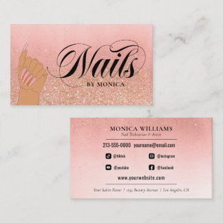 Carte De Visite Nail Tech Manicure Artiste Peach Gold Glam Parties