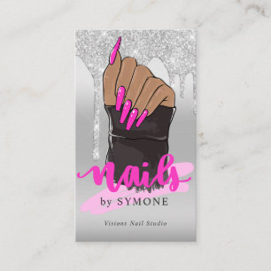 Carte De Visite Nail Tech Nail Salon Silver Parties scintillant Dr
