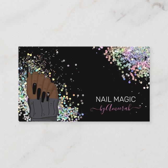 Carte De Visite Nail Tech Nail Shop Holographic Parties scintillan (Devant)